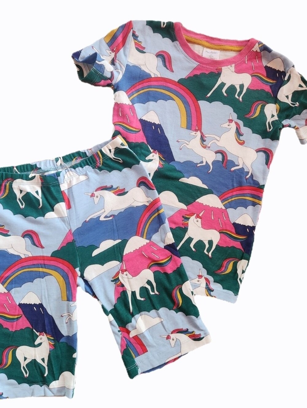 Mini Boden  Unicorn Rainbow Pajama Set - Short Johns Size 7